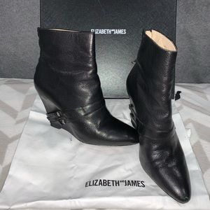 Elizabeth and James Black Shiny Booties